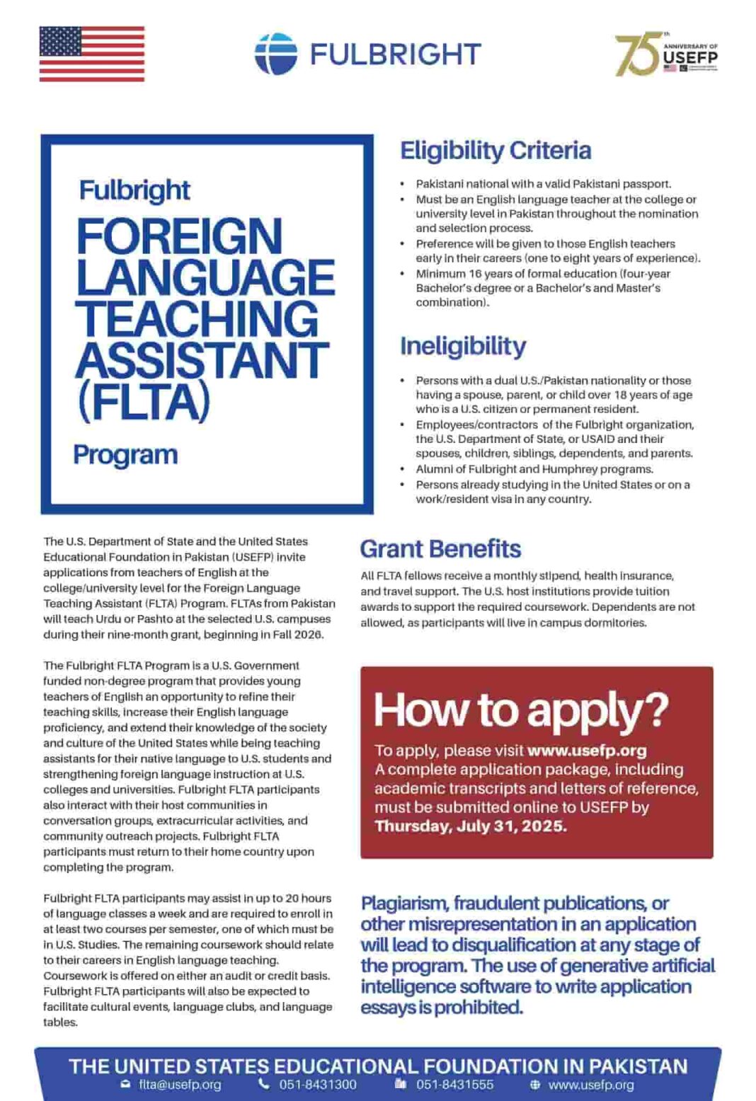 Flta USEFP Fulbright FLTA Program 2026 in USA | Fully Funded