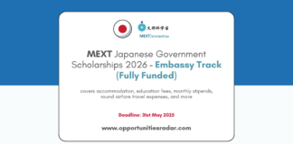 MEXT Japan Government Scholarships 2026