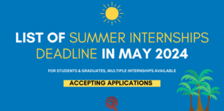 Summer internships Deadline in May 2024
