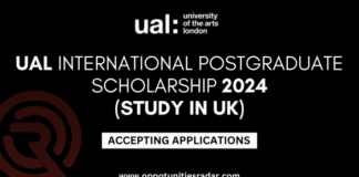 UAL International Postgraduate Scholarship 2024