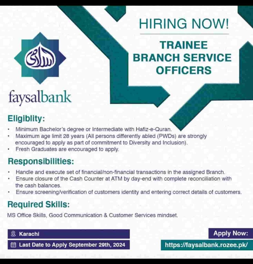 Faysal Bank Trainee Program Advertisement