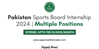 Pakistan Sports Board Internship 2024