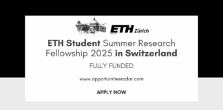 ETH Student Summer Research Fellowship 2025 in Switzerland