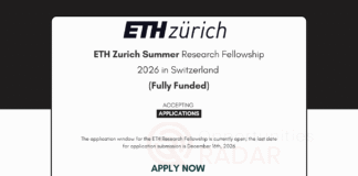 ETH Zurich Summer Research Fellowship 2026