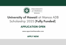 University of Hawaii at Manoa ADB Scholarship 2025