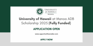 University of Hawaii at Manoa ADB Scholarship 2025