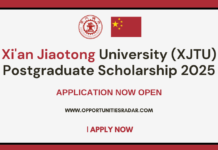 Xi'an Jiaotong University (XJTU) Postgraduate Scholarship 2025