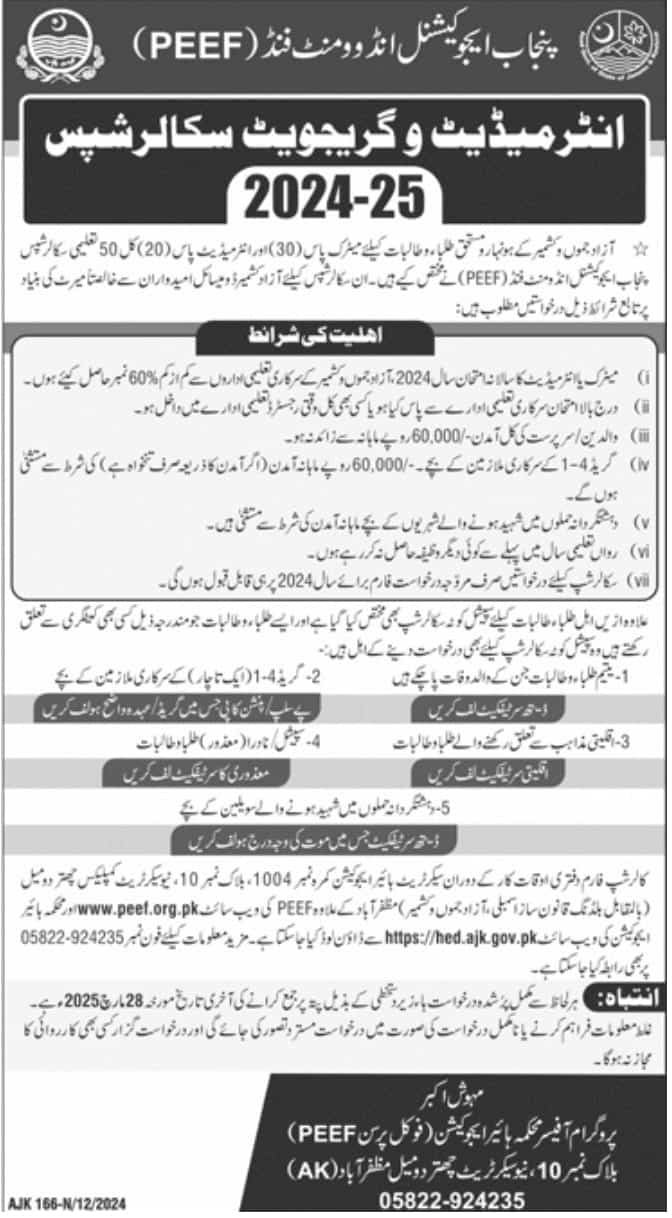 PEEF AJK Scholarships Advertisement