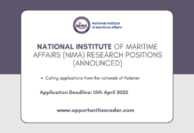 National Institute of Maritime Affairs (NIMA) Research Positions