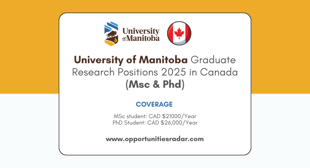University of Manitoba Graduate Research Positions 2025