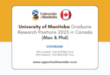 University of Manitoba Graduate Research Positions 2025