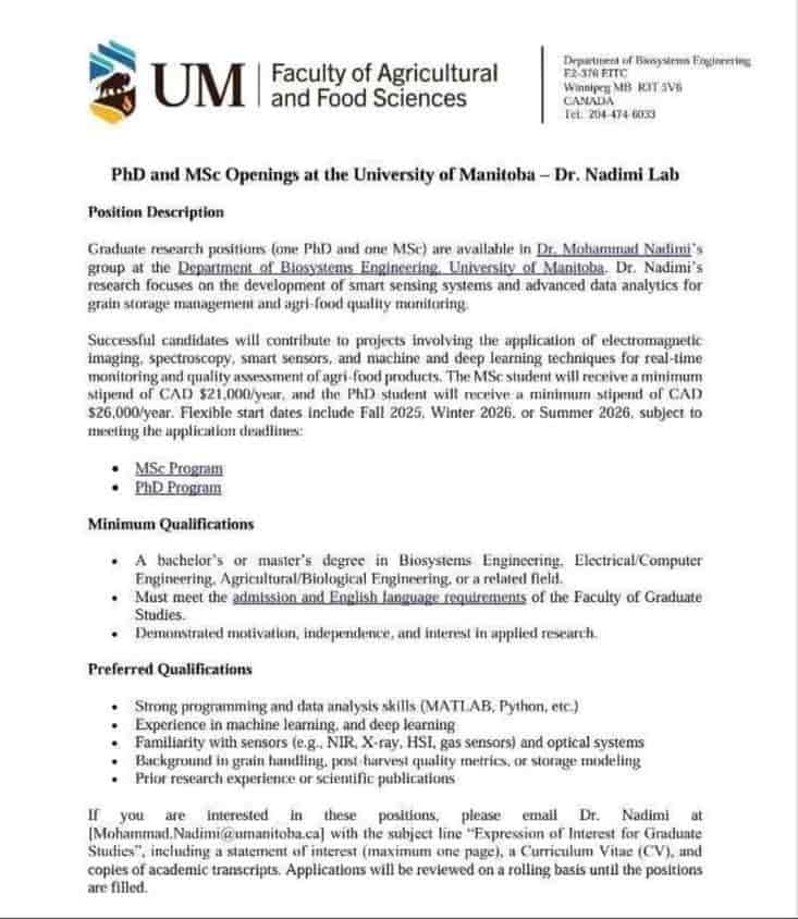 University of Manitoba Research Positions 2025 Advertisement