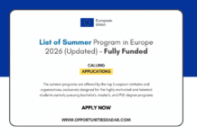List of Summer Program in Europe 2026