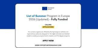 List of Summer Program in Europe 2026