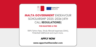 Malta Government Endeavour Scholarship 2025