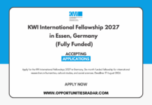 KWI International Fellowships 2027 in Essen, Germany (Fully Funded) KWI International Fellowship 2027
