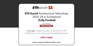 ETH Zurich Postdoctoral Fellowships 2025