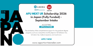 APU MEXT UR Scholarship 2026