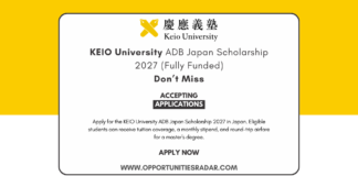 KEIO University ADB Japan Scholarship 2027