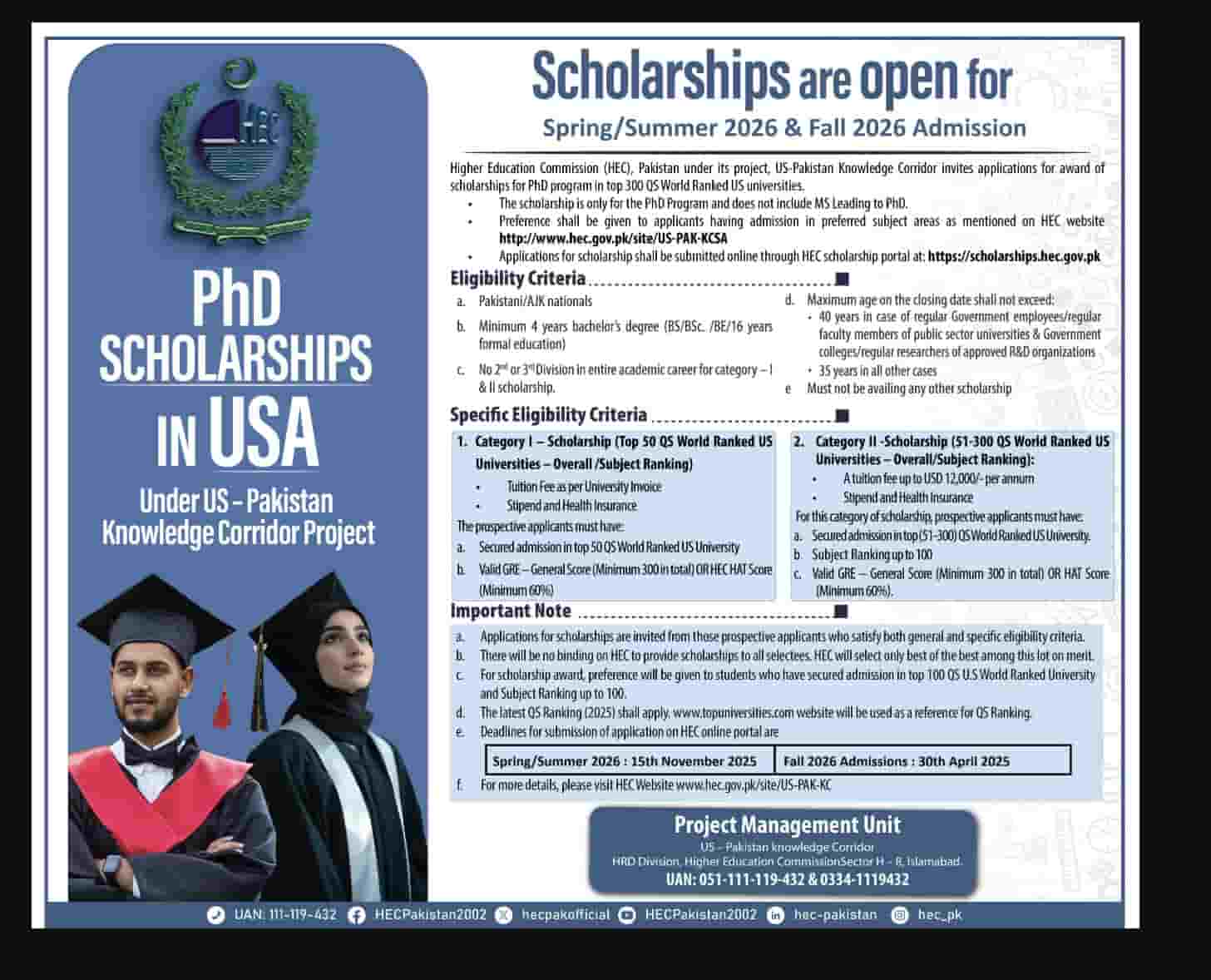 Pakistan Knowledge Cooridor Scholarships