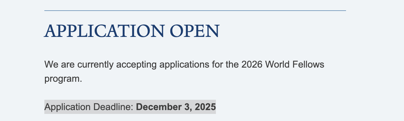 Yale Fellows Programme Announcement