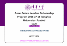 Asian Future Leaders Scholarship Program 2026-27 at Tsinghua University – Funded Asian Future Leaders Scholarship Program 2026