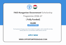 FAO-Hungarian Government Scholarship 2026-27 ( Fully Funded) FAO-Hungarian Government Scholarship 2026