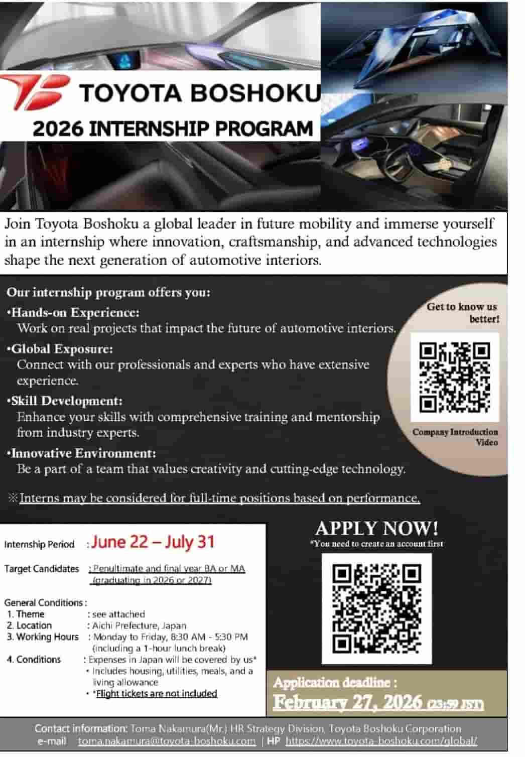 Toyota Boshoku Internship Advertisement