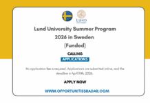 Lund University Summer Program 2026 in Sweden (Funded) Lund University Summer Program 2026