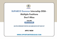 SUPARCO Summer Internship 2026 – Multiple Positions SUPARCO Summer Internship 2026