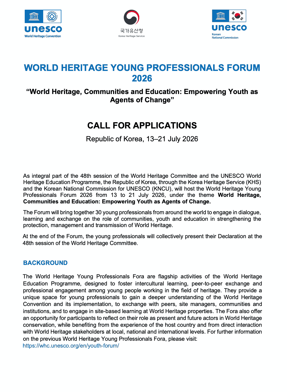 Uneco world heritage forum advertisement