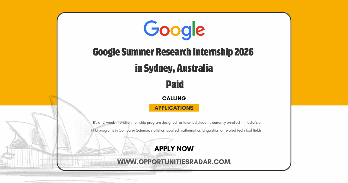 Google Summer Research Internship 2026 in Sydney - Paid