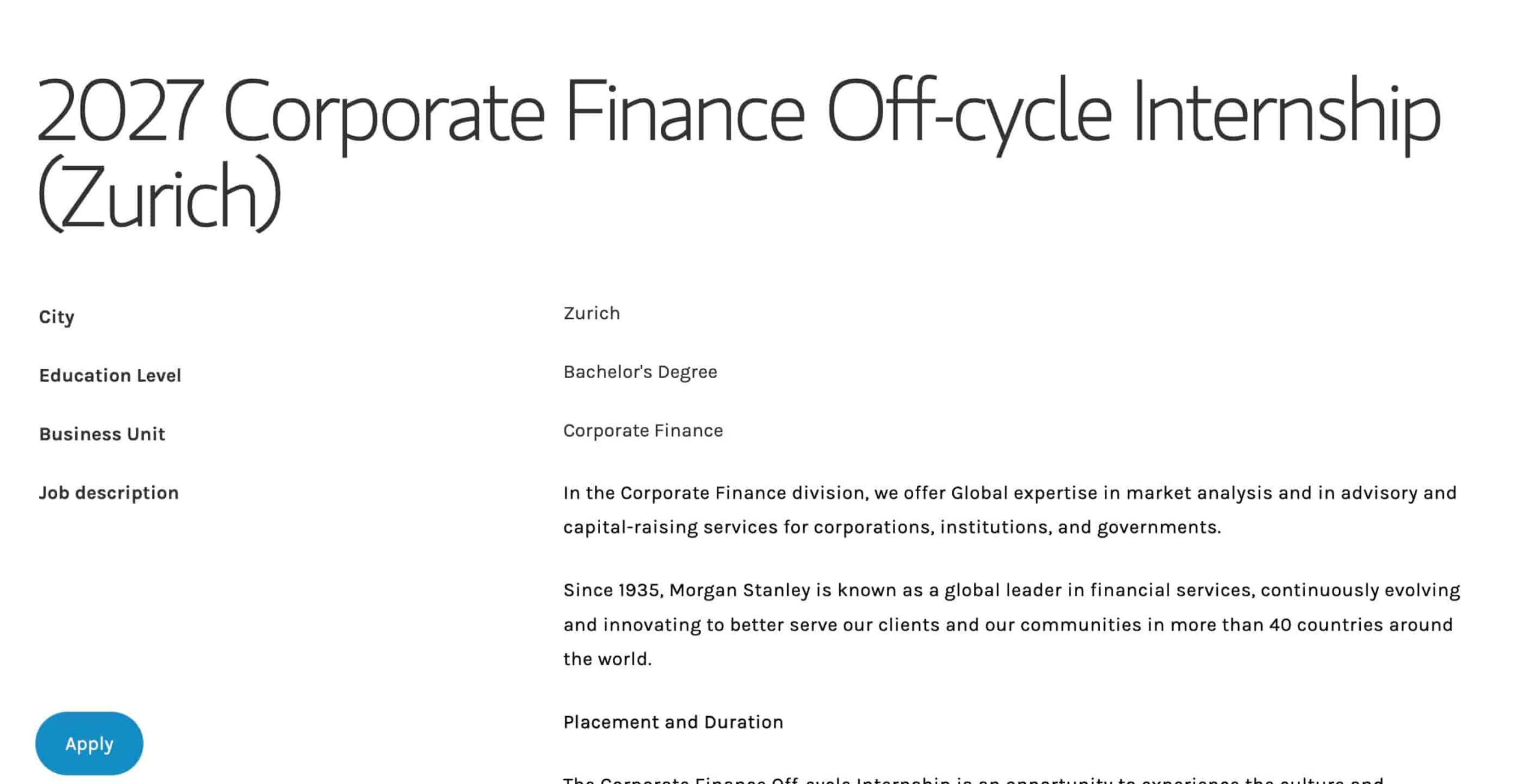 Morgan stanley internship announcement