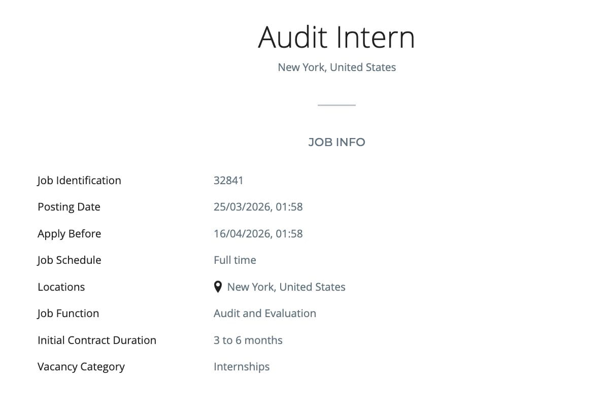 UN women Audit Internship Advertisement