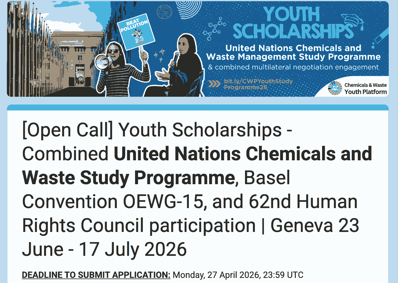 United Nations Chemicals and Waste Study Programme 2026 Annoucnement