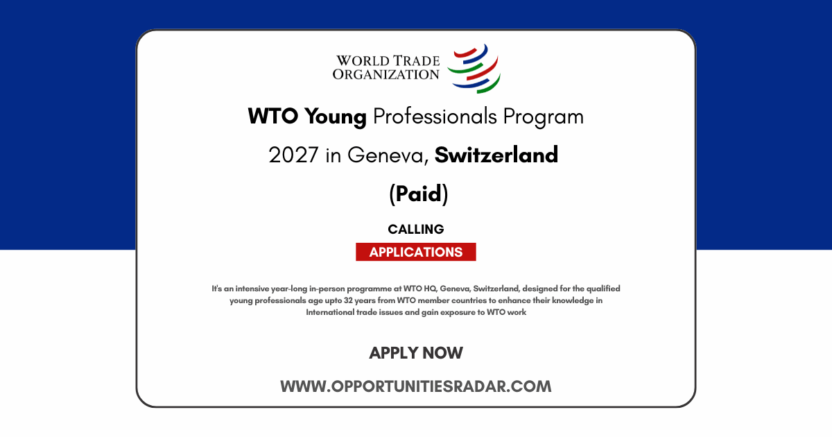 WTO Young Professionals Programme 2027 in Geneva (Paid)