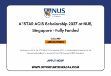 A*STAR ACIS Scholarship 2027 at NUS, Singapore – Fully Funded A*STAR ACIS Scholarship 2027 at NUS, Singapore