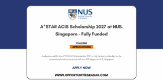 A*STAR ACIS Scholarship 2027 at NUS, Singapore