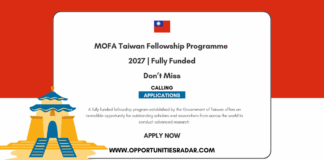 MOFA Taiwan Fellowship Programme 2027