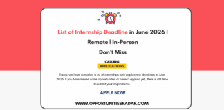 List of Internships with Deadline in June 2026
