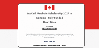 McCall Macbain Scholarship 2027