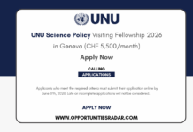 UNU Science Policy Visiting Fellowship 2026 in Geneva (CHF 5,500/month) UNU Science Policy Visiting Fellowship 2026
