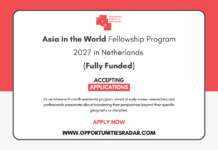 Asia in the World Fellowship Programme 2027 in Netherlands (Fully Funded) Asia in the World Fellowship Programme 2027