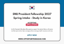 SNU President Fellowship 2027 Spring Intake