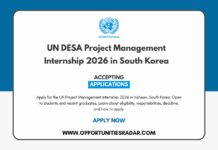UN DESA Project Management Internship 2026 in South Korea UN DESA Project Management Internship 2026
