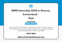 WHO Internship 2026 in Geneva, Switzerland - Paid