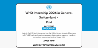 WHO Internship 2026 in Geneva, Switzerland - Paid