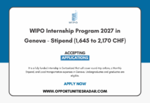 UN WIPO Internship Program 2027 in Geneva – Stipend (1,645 to 2,170 CHF) WIPO Internship Program 2027
