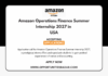Amazon Operations Finance Summer Internship 2027