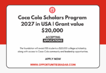 Coca Cola Scholars Program 2027 in USA | Grant value $20,000 Coca Cola Scholars Program 2027